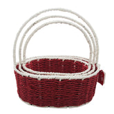 3PCS Paper Rope & Iron Frame Basket Set(NC18-40) featuring red and white woven design.